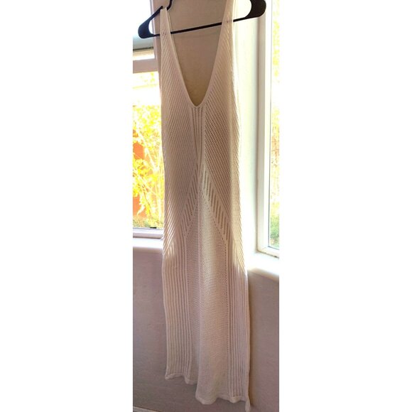 H&M Crochet Swim Cover-Up V-Neck Tank maxi Dress Cream L RR10485 GUC Sheer EUC - Picture 13 of 16